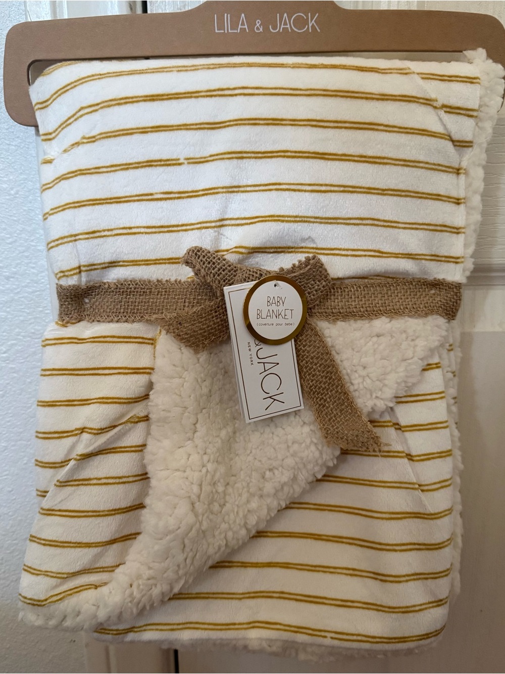 Lila & Jack Baby Blanket Striped Sherpa Lined Soft Unisex Fleece Throw NWT